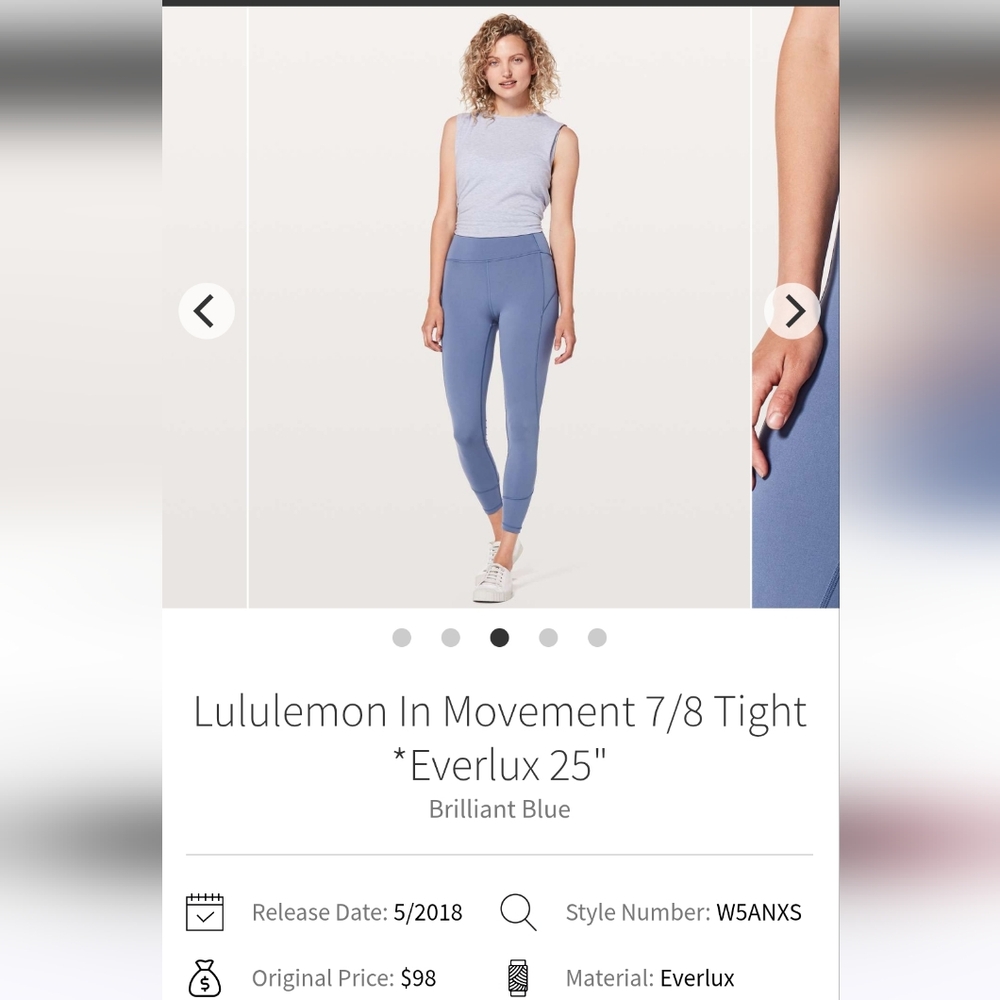 lululemon athletica In Movement 7/8 Tight Everlux 25" - Brilliant Blue